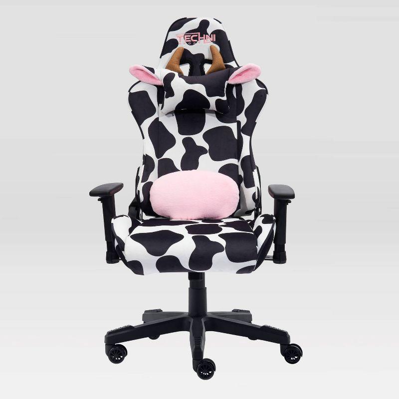 Ts85 Cow Print Luxx Series Gaming Chair Cow - Techni Sport: Velvet Upholstery, Memory Foam, Adjustable