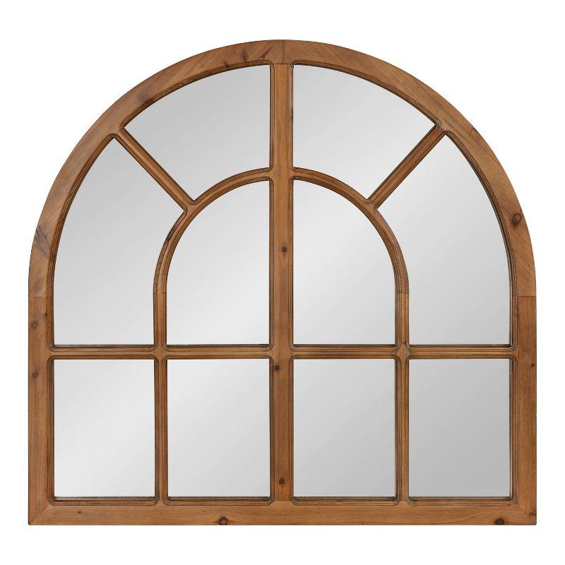 Rustic Brown Wood Arched Windowpane Wall Mirror