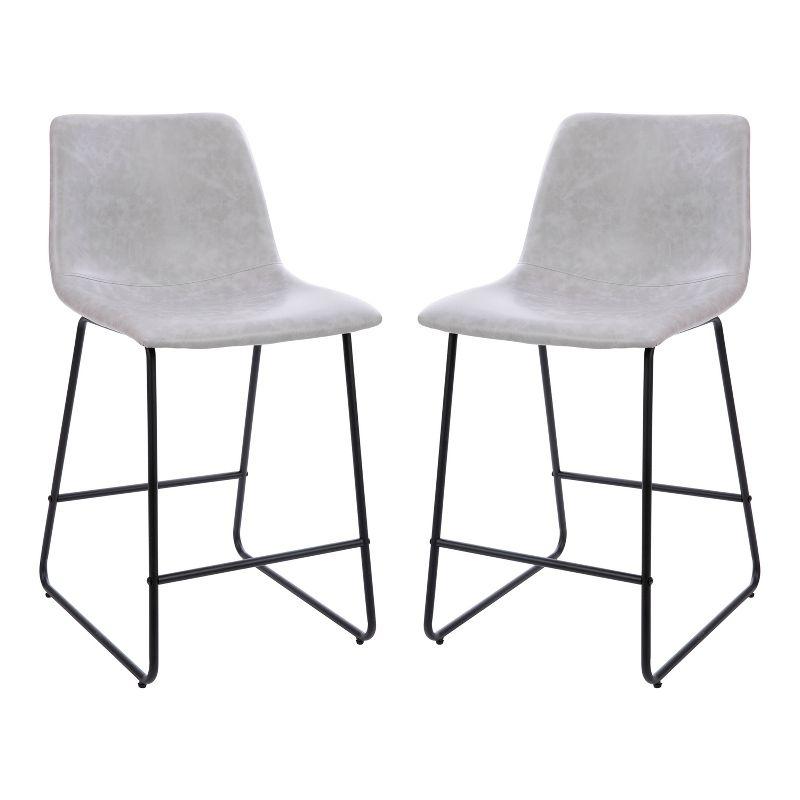Flash Furniture Reagan 24 inch LeatherSoft Counter Height Barstools in Light Gray, Set of 2