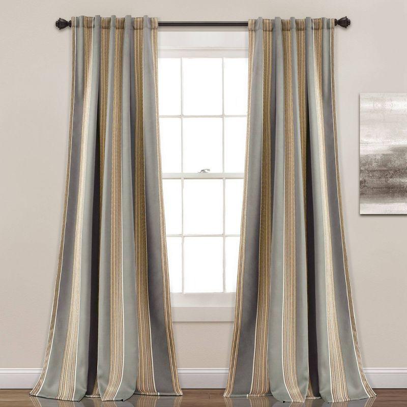 Julia Gray Polyester Stripe Room Darkening Curtain Panels