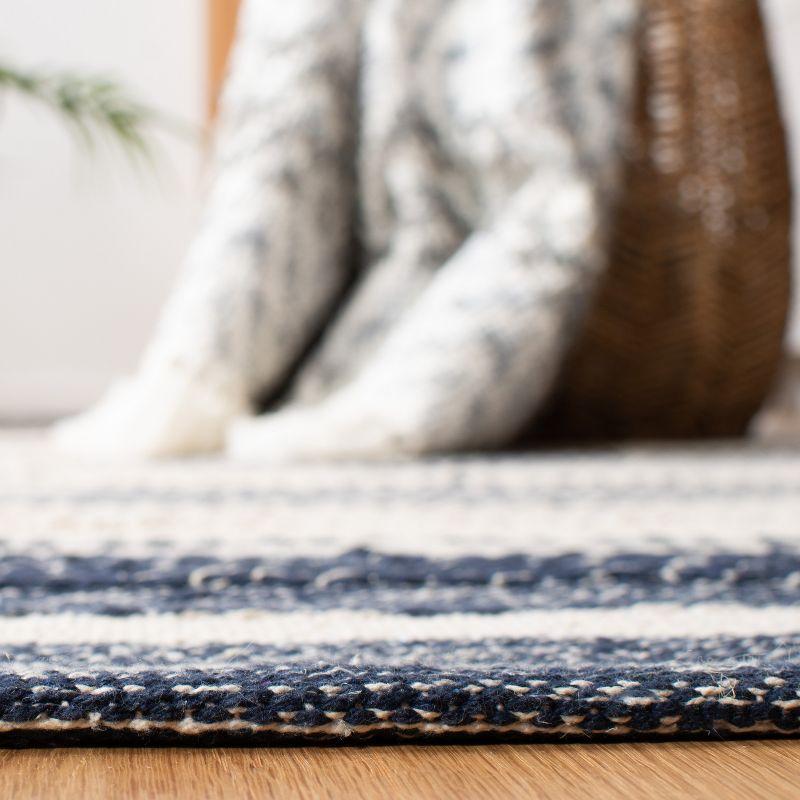 Ivory and Navy Handwoven Wool-Cotton Blend 6' x 9' Kilim Stripe Rug