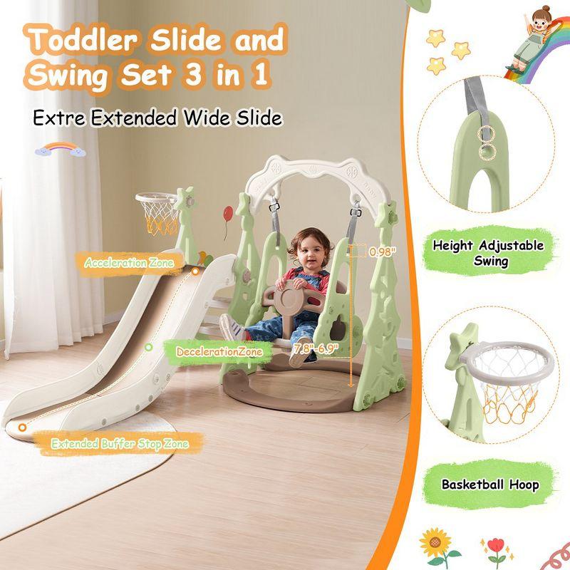 Toddler Slide And Swing Set 3 In 1, Freestanding Climber Swing Slide Playset With Basketball Hoops, Indoor And Outdoor Playground