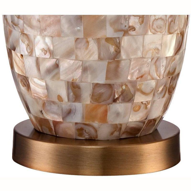 Regency Hill Kylie Cottage Table Lamp 26 1/2" High Mother of Pearl Tile Vase Beige Drum Shade for Bedroom Living Room Bedside Nightstand Office Kids