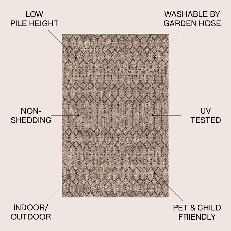 4'x6' Ourika Moroccan Geometric Textured Weave Indoor/Outdoor Area Rug, Natural/Black - JONATHAN Y