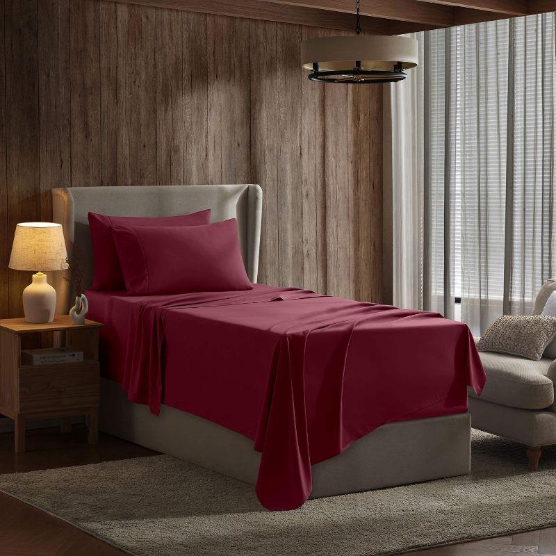Nestl Extra Deep Pocket 4 Piece Sheet Sets, Twin XL Size Sheets & Pillowcases - Burgundy Red