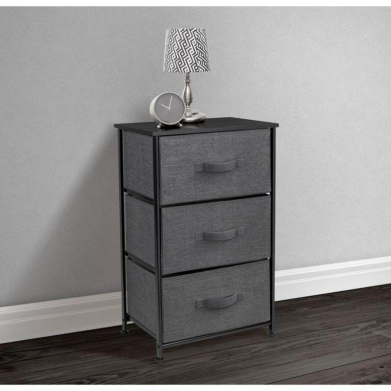 Compact Steel-Framed Nightstand with 3 Soft-Close Fabric Drawers