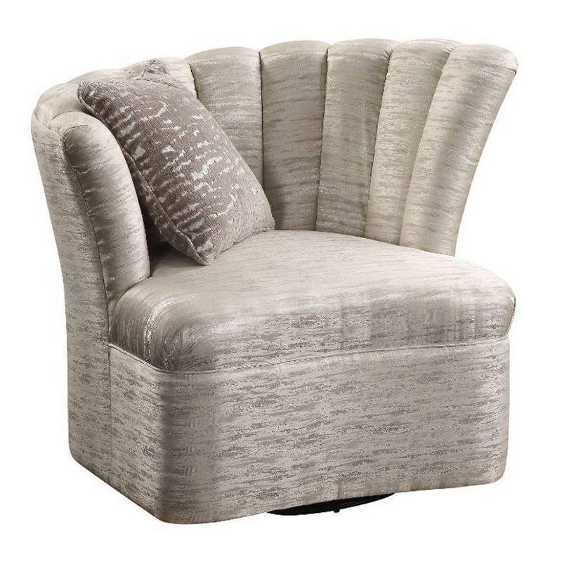 Acme Furniture 41" Athalia Swivel Chair Shimmering Pearl: Linen Upholstery, Wood Frame, No Assembly Required