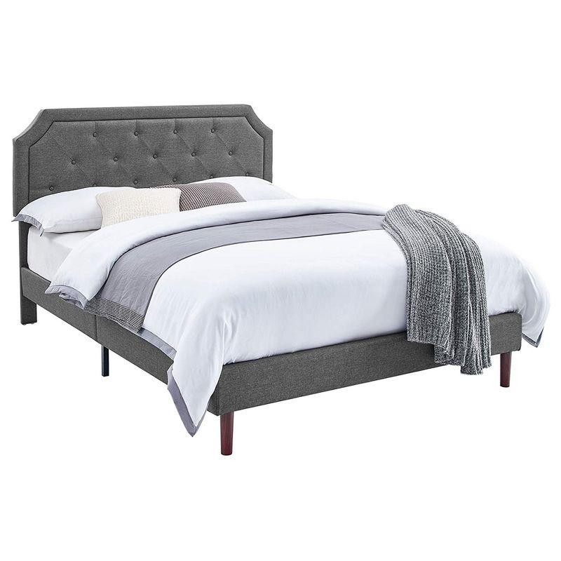 BIKAHOM Upholstered Platform Bed with Button Tufted Headboard, Dark Grey