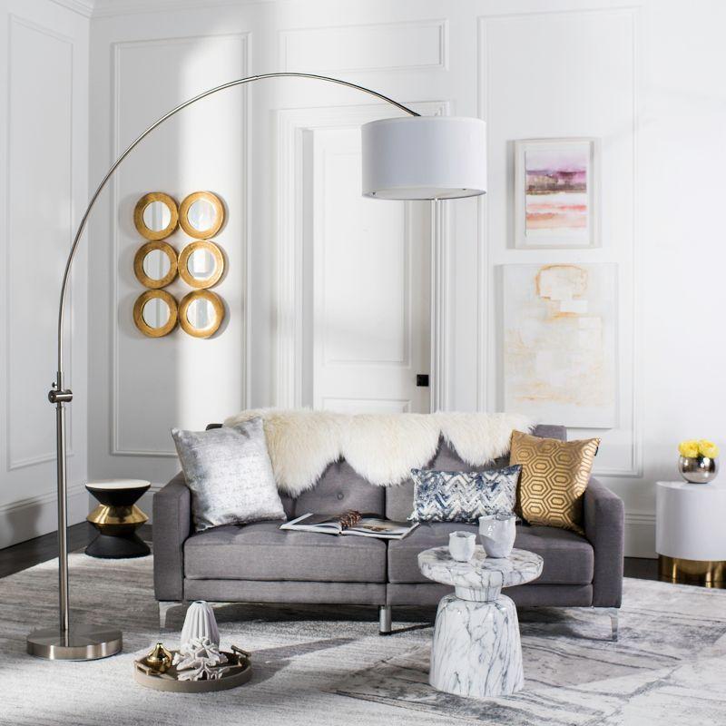 Ascella Nickel 86" Contemporary Arc Floor Lamp with White Shade