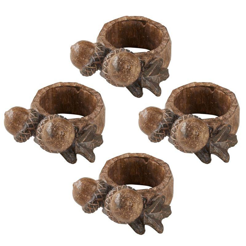 Rustic Brown Acorn Design Napkin Rings, Set of 4