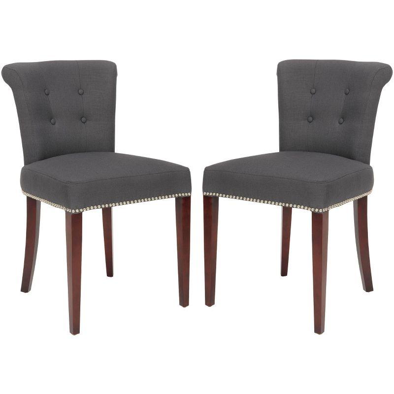 Charcoal Linen Upholstered Dining Side Chair Set with Mahogany Legs