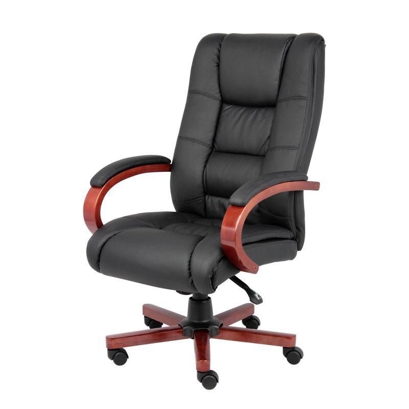 High Back Executive Wood Finished Chairs Black/Brown - Boss Office Products: Caressoft, Pneumatic Lift, Swivel