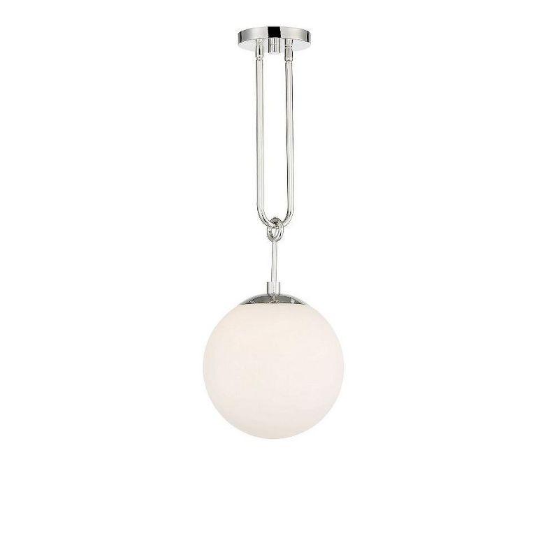 Becker Mid-Century Warm Brass Globe Pendant with White Glass