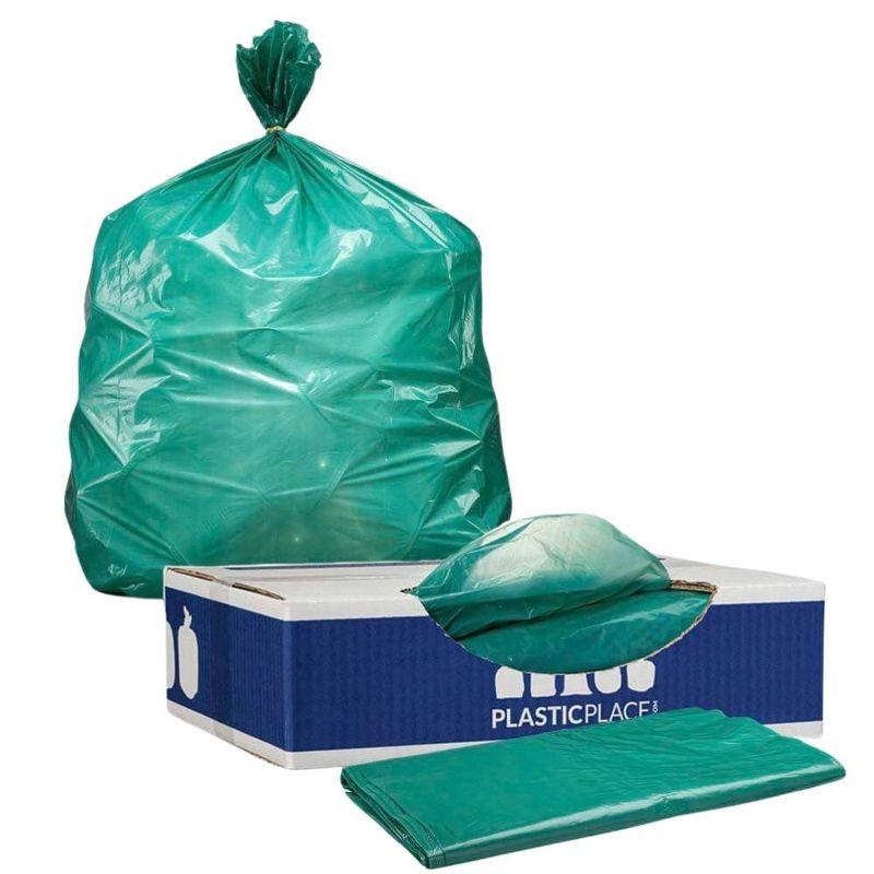 Green Heavy Duty Recycled Plastic Trash Bags, 55-60 Gallon