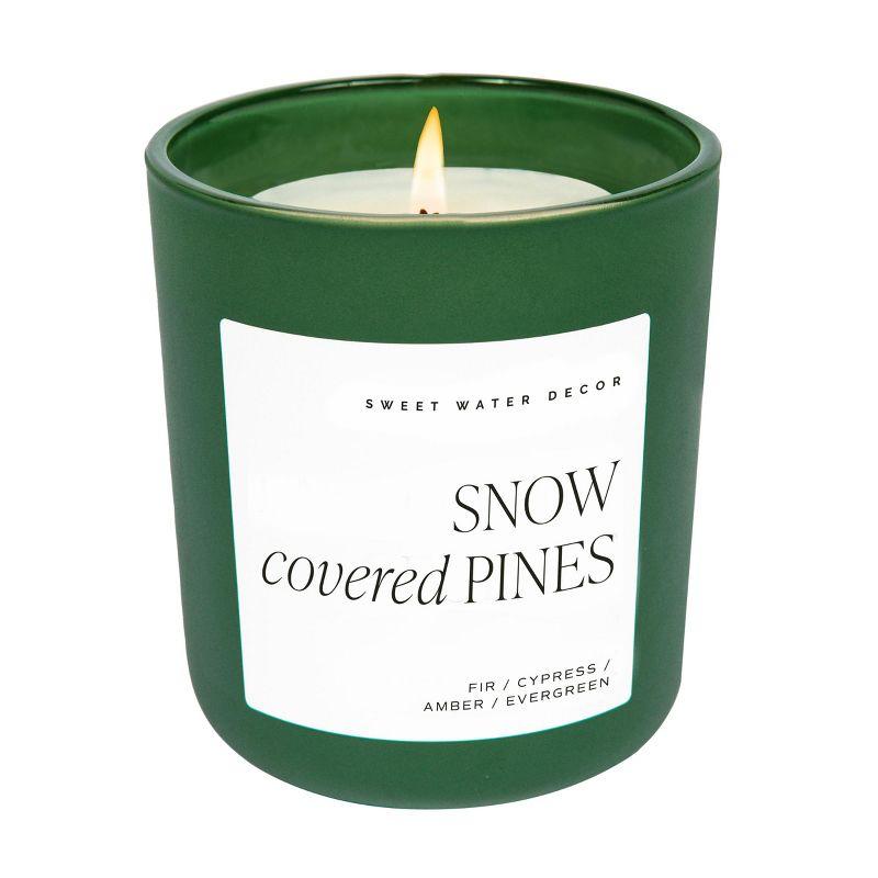 Snow Covered Pines Green Glass Soy Scented Candle