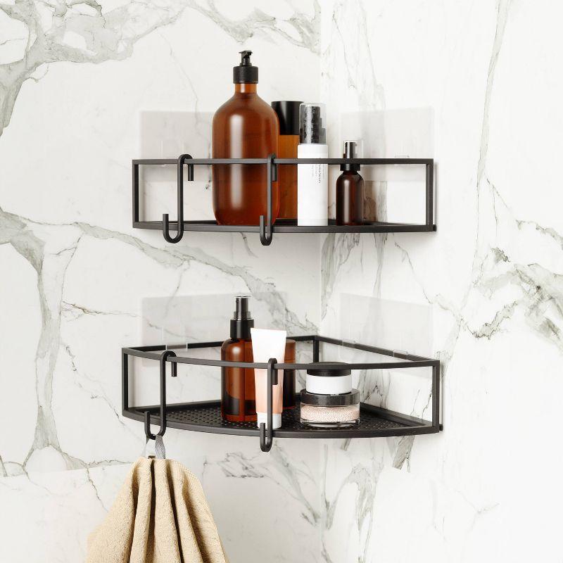 Black Iron Suction Mount Shower Caddy Set