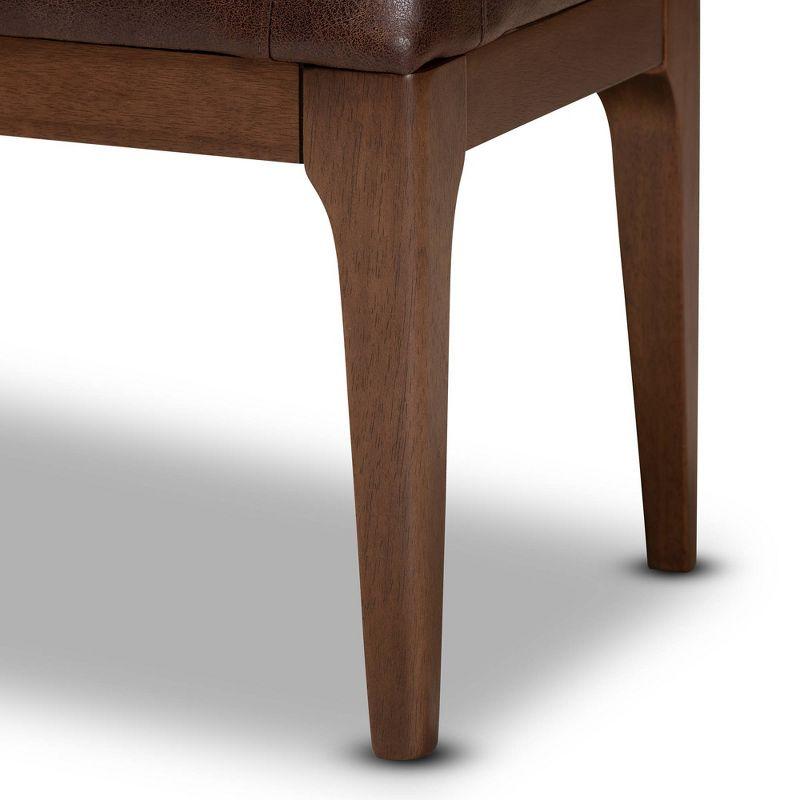 Walsh Mid-Century Modern Dark Brown Faux Leather and Walnut Wood Dining Bench