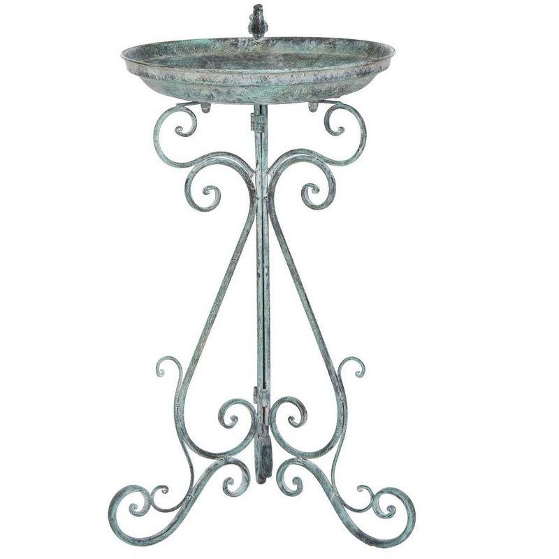 Ashlan Antique Dark Green Iron Bird Bath with Sculpted Bird