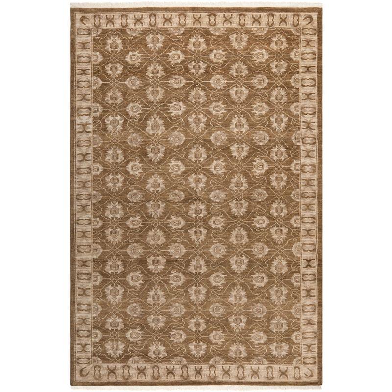 Hand-Knotted Traditional Oushak 6' x 9' Wool Area Rug in Brown