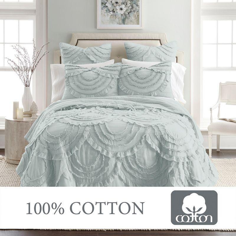 Allie Spa King Cotton Quilt Set with Reversible Light Blue Design