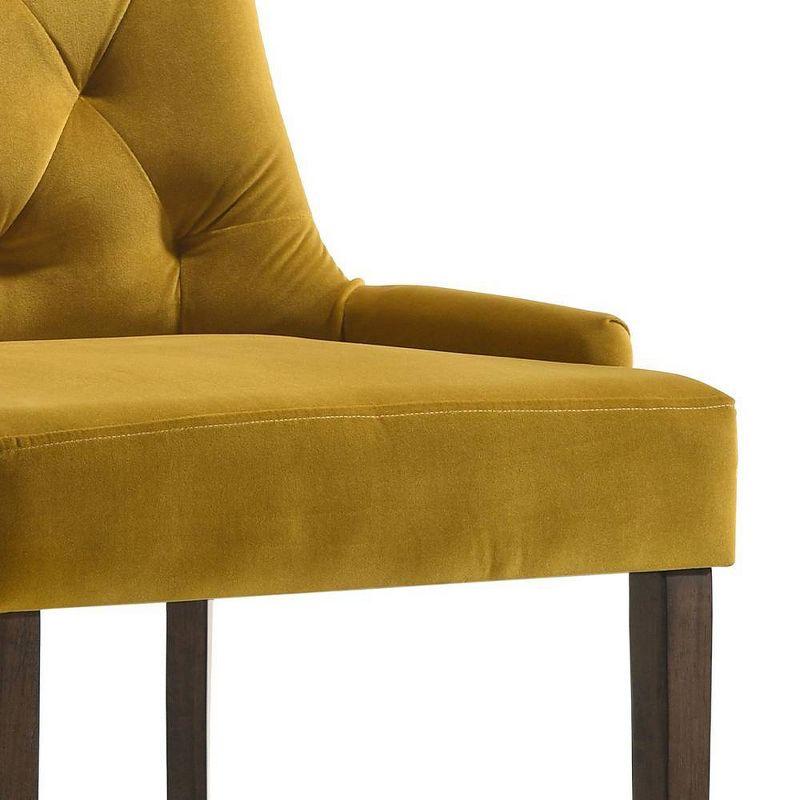 Espresso Wood & Yellow Velvet Upholstered Side Chair