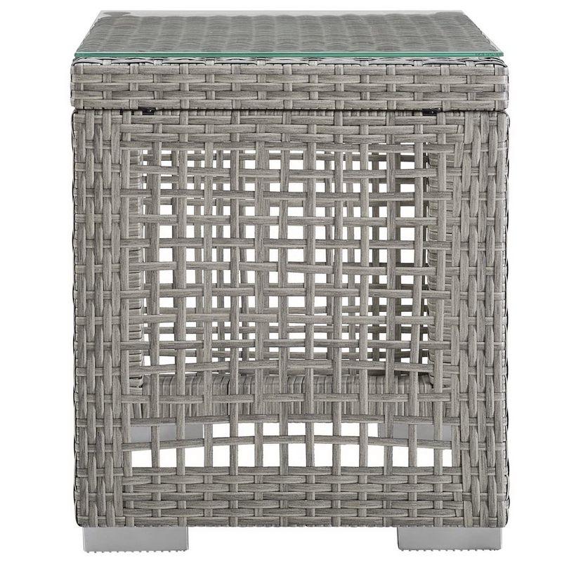 Modway Aura Outdoor Side Table – Gray Wicker Rattan Patio Table with Glass Top and Modern Profile