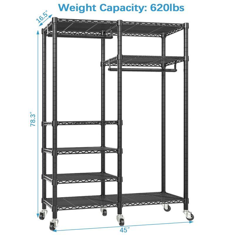 VIPEK R4 Rolling Garment Rack Heavy Duty Clothes Rack with Double Rods and Lockable Wheels