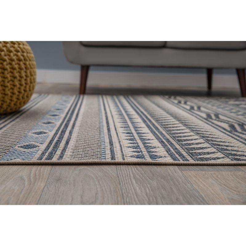 Blue Geometric 5' x 7' Synthetic Reversible Area Rug