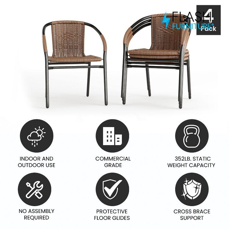 ZILNOX Modern Rattan Indoor/Outdoor Stackable Dining Chairs, Alloy Steel Stacking Rattan Bistro Chairs for Restaurant, Set of 4, Brown