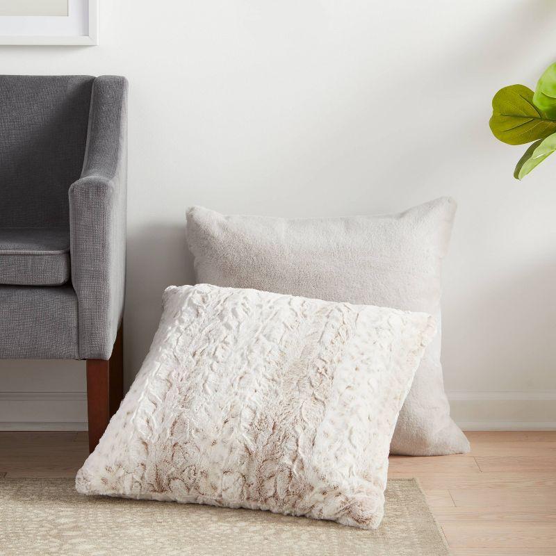 Oversized Faux Rabbit Fur Square Throw Pillow Gray - Threshold™