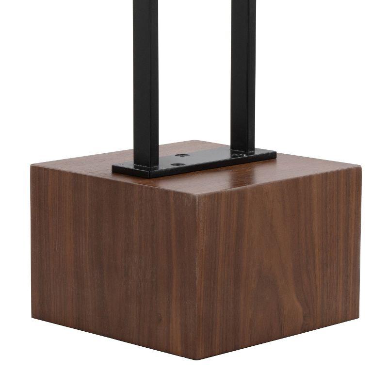 LumiSource Bento 67.5" Contemporary Metal Floor Lamp in Black Metal and Walnut Wood with White Shade: UL Listed, 3-Head, Linen Shade