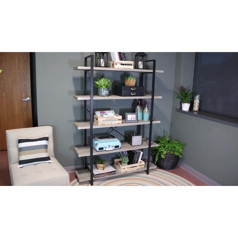 Sunnydaze 5 Shelf Industrial Style Freestanding Etagere Bookshelf with Wood Veneer Shelves - Oak Gray Veneer