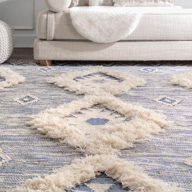 Nuloom Savannah Geometric 6 Square Wool Indoor Area Rug for Living Room Bedroom Dining Room Kitchen, Blue