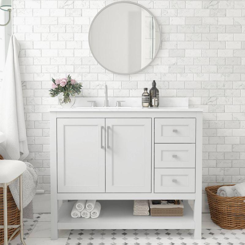 Taylor & Logan 42" Vivien Bathroom Vanity: Carrara Marble Top, Ceramic Sink, Engineered Wood