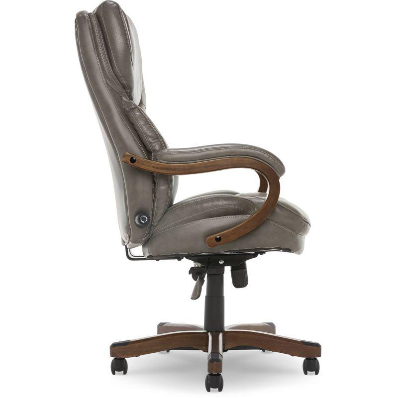 Big and Tall Executive Office Chair with Upgraded Wood Accents Mindset Gray - Serta: Bonded Leather, 350lb Capacity