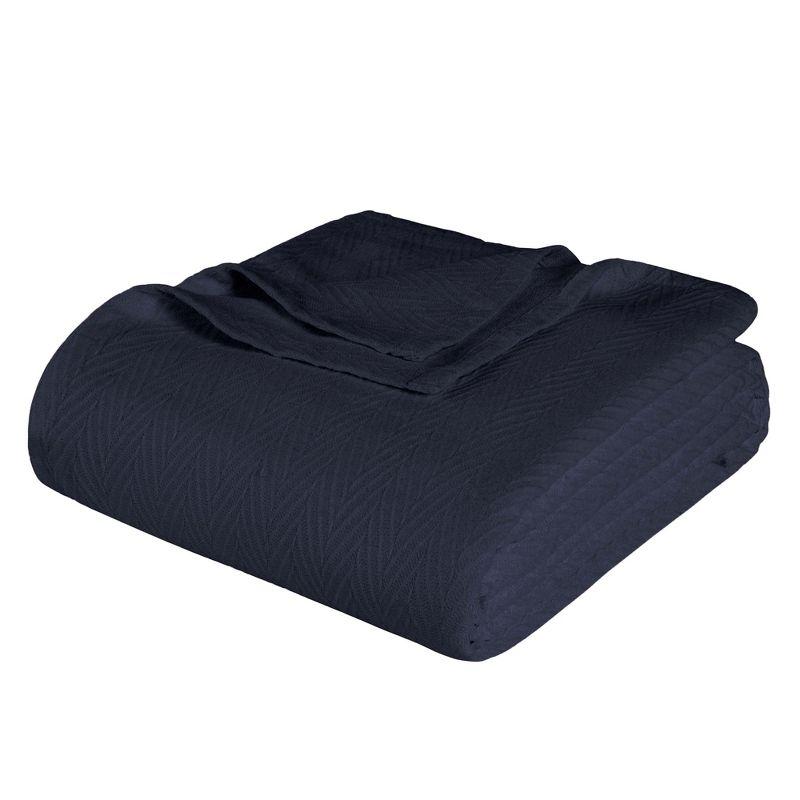 Chevron Zig-Zag Cotton Blanket, Full/Queen, Navy Blue - Blue Nile Mills