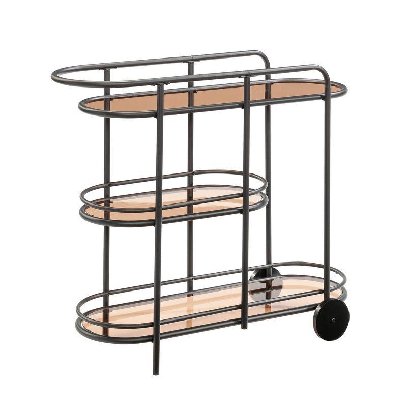 Coral Cape Black Metal Bar Cart with Amber Glass Shelves