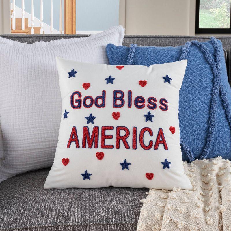 18"x18" Patriotic God Bless America Embroidered Indoor Square Throw Pillow White - Mina Victory