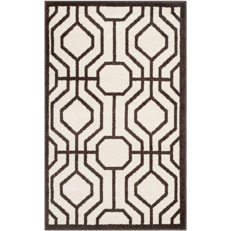 Ivory and Brown Geometric Pattern Rectangular Area Rug