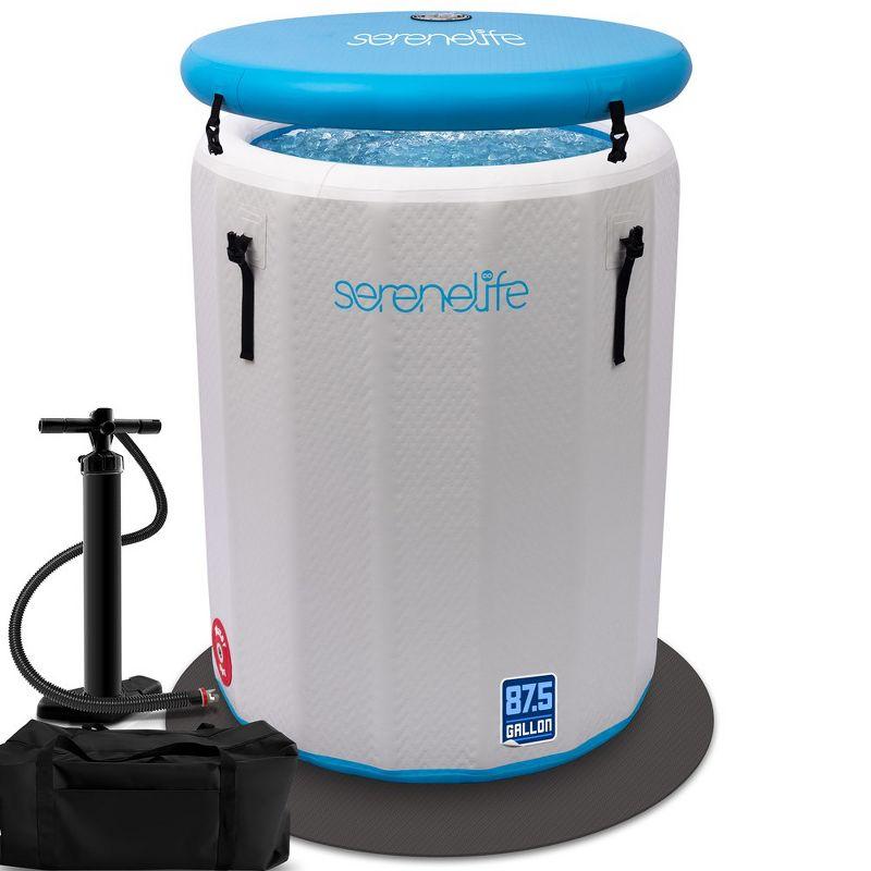 SereneLife 87.5 Gallon White and Blue Inflatable Cold Plunge Tub