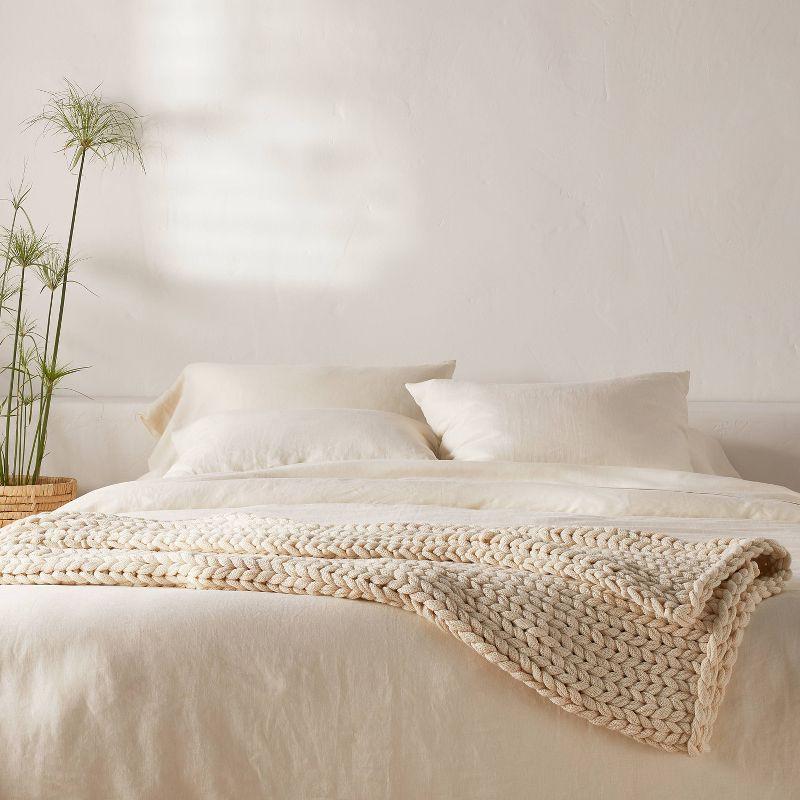 Oversized Natural Knitted Acrylic Bed Throw Blanket