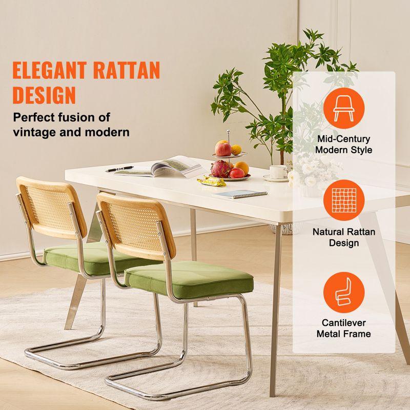 VEVOR Rattan Dining Chairs Set of 2, Mid Century Modern Dining Chair, Upholstered Velvet Accent Chair with Rattan Back,  (18.1 Inch)
