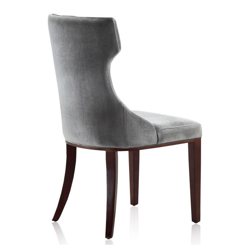 Luxurious Gray Velvet Wing-Back Side Chair with Walnut Wood Legs