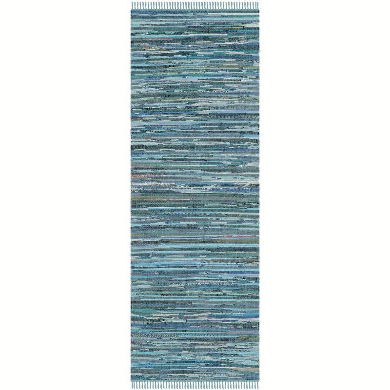 Blue Flat Woven Handmade Wool and Cotton Runner Rug