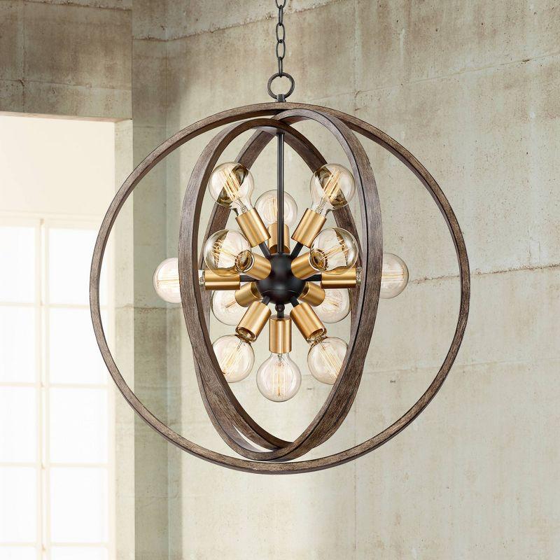 Possini Euro Design Stedman Wood Grain Orb Chandelier 25" Wide Modern 12-Light Fixture for Dining Room House Foyer Kitchen Island Entryway Bedroom