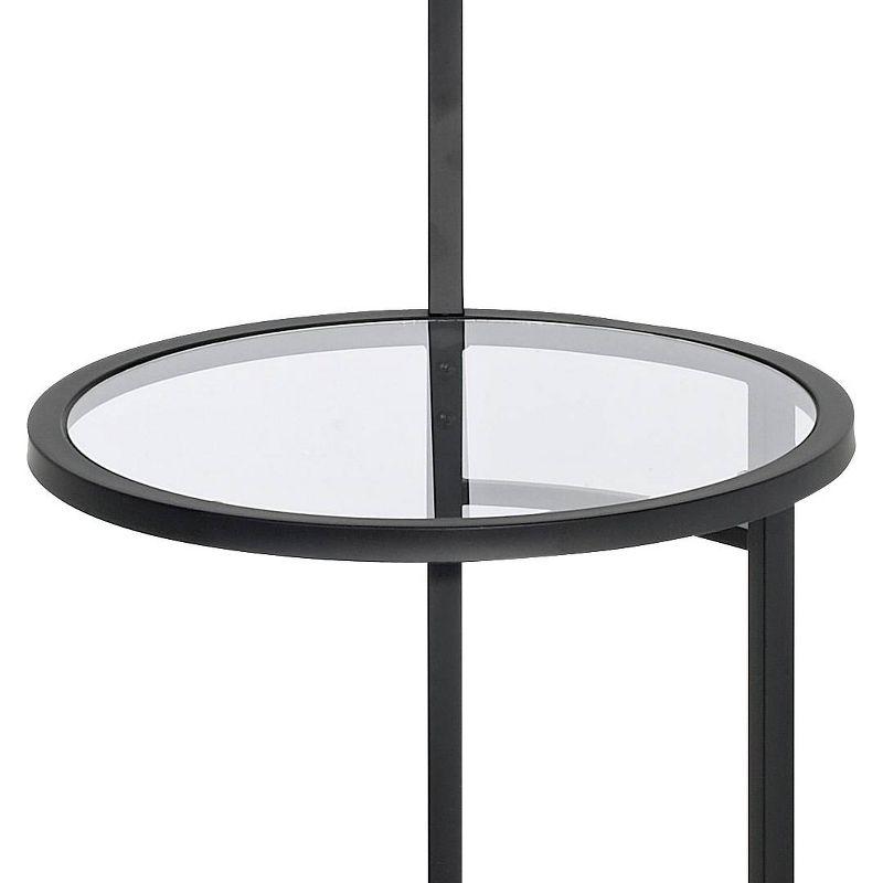 360 Lighting Space Saver Modern Floor Lamps with Tray Table 62" Tall Set of 2 Black Metal White Fabric Drum Shade for Living Room Bedroom Office House