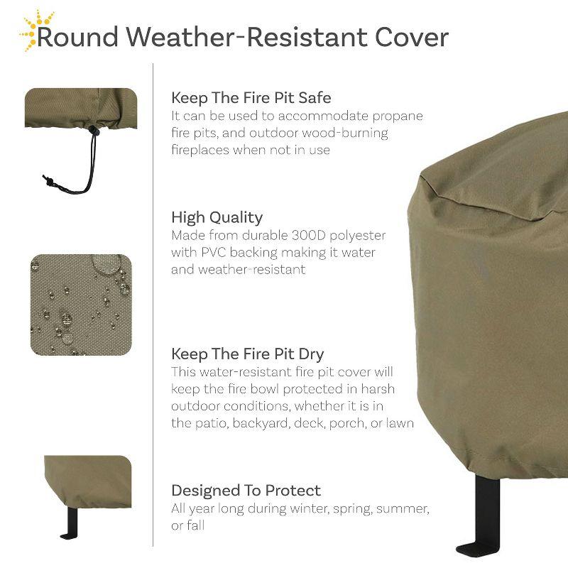 Khaki 36" Weather-Resistant Round Fire Pit Cover with Drawstring