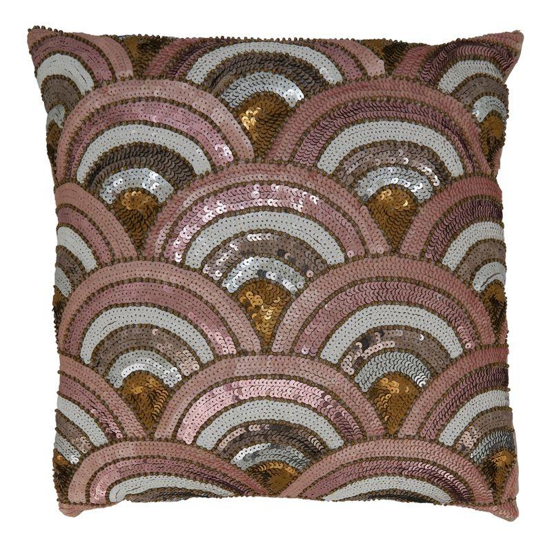 Pink and Gold Embroidered Square Throw Pillow