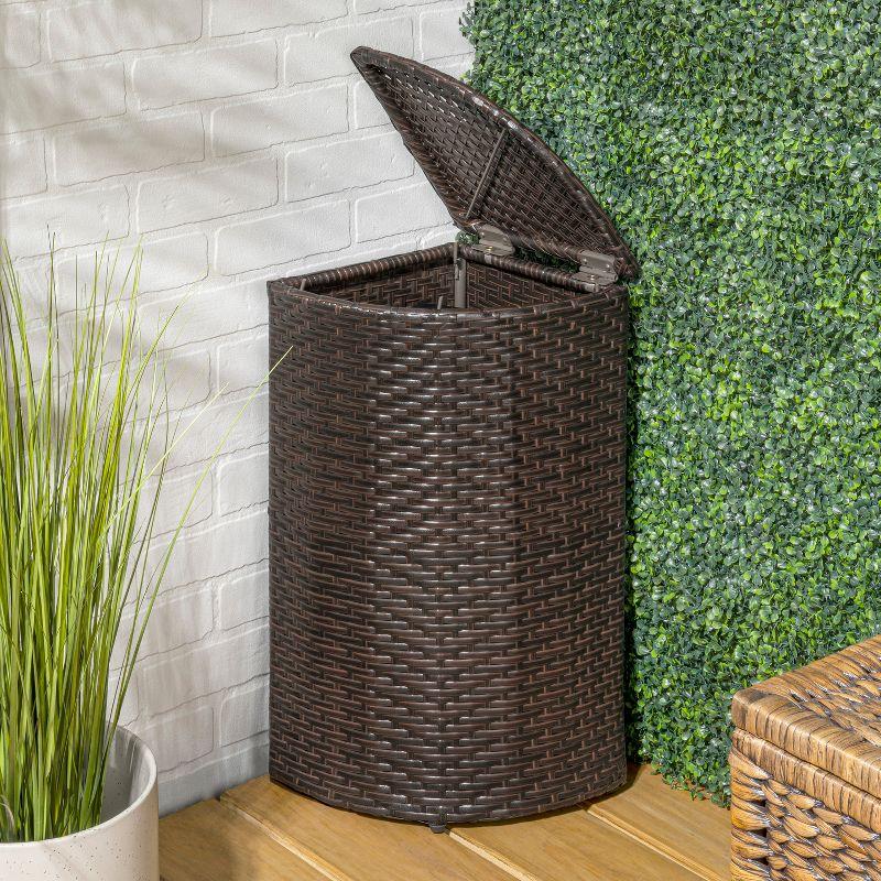 Chloe 15.56-Gallon All-Weather Wicker/Metal Corner Hideaway Outdoor Trash Can