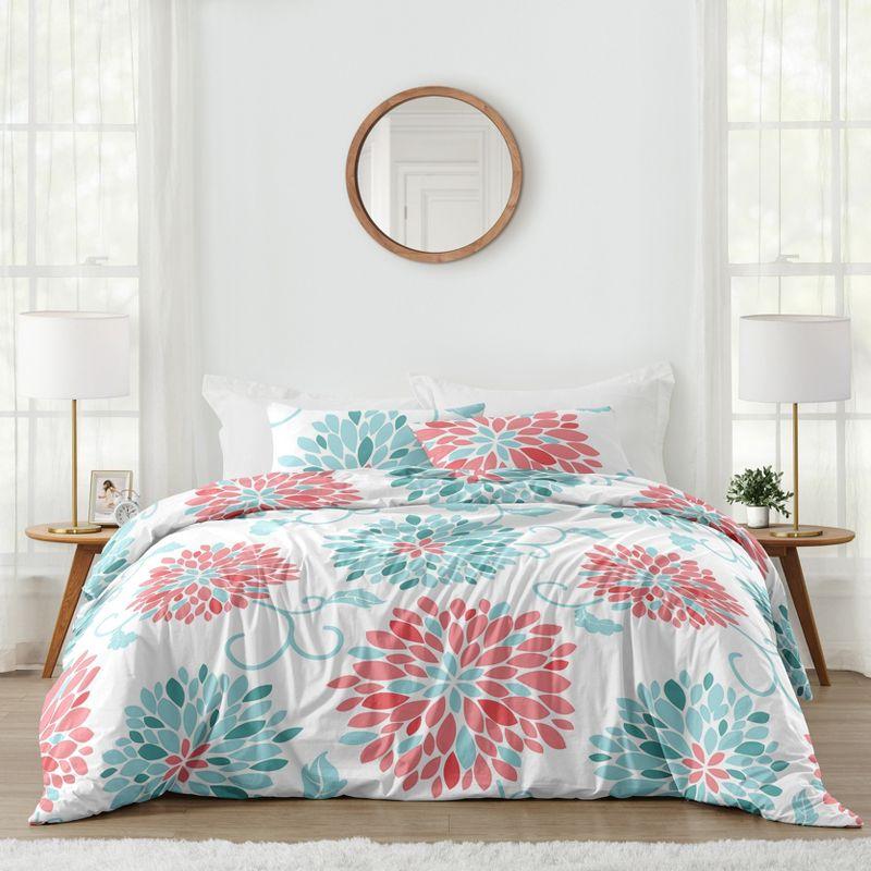 Emma Coral/Turquoise Blue Microfiber Reversible Comforter Set